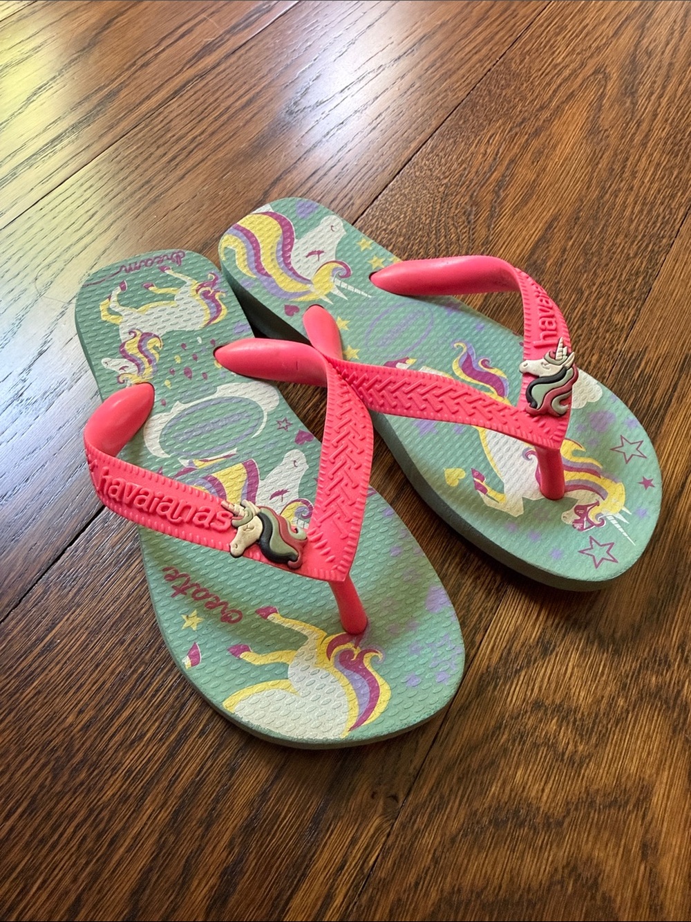 Havaianas Kids Unicorn Flip Flops - Pink Straps, Mint Footbed